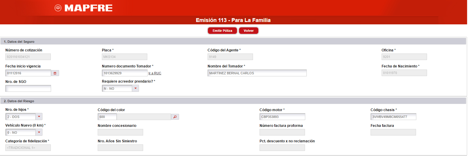 Formulario de emisión