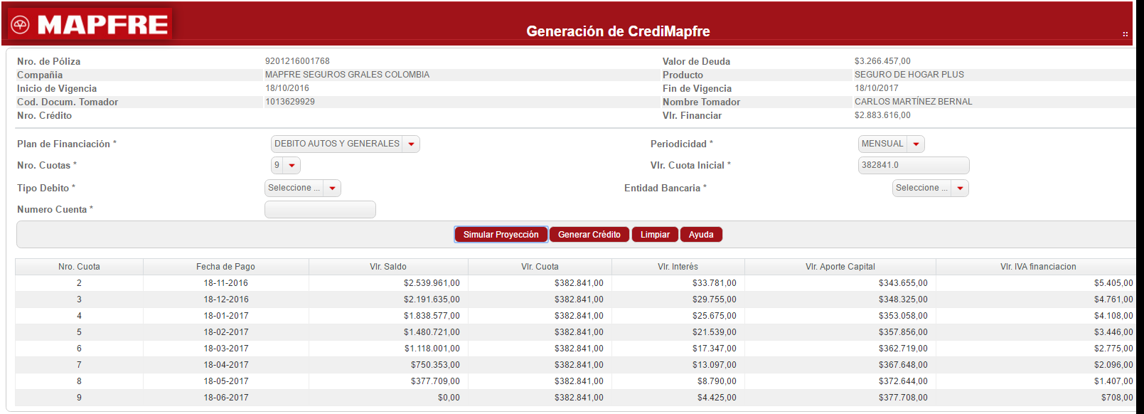Generación de CrediMAPFRE