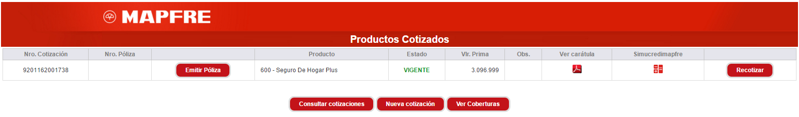 Resultado de cotización