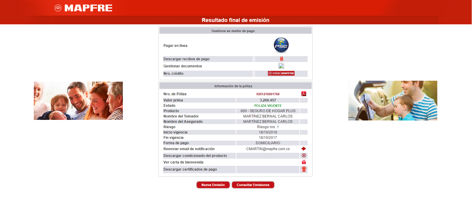 Resultado de la emisión exitosa